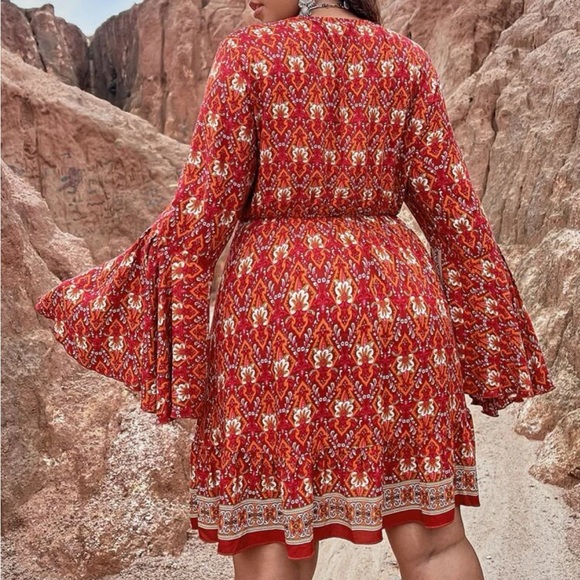 Boho flounce sleeve tie front dress - Picture 3 of 5